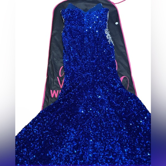 Portia and Scarlett Dresses Sequin and Rhinestone Gown Cobalt Blue Size:6 - Picture 8 of 14